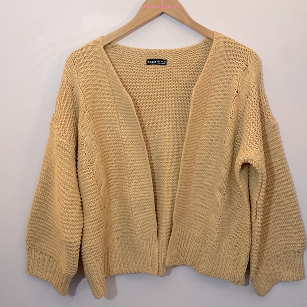 (A4) NEW SHEIN Camel Chunky Cable Knit Open Front Cardigan, Size‎ Small, NWOT
